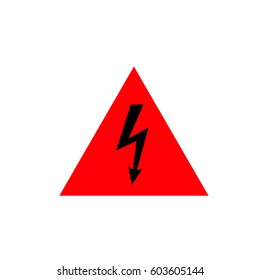 High Voltage Sign. Black arrow in red triangle. Vector icon