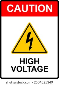 High voltage sign. Caution or danger or warning sign, electrical hazard sign. Vector illustration. Isolated on white background