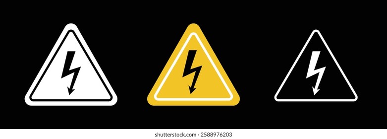 High Voltage Sign collection. Danger symbols. triangle Warning icon set. arrow isolated in yellow triangle on white background. Vector illustration.