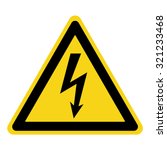 High Voltage Sign. Danger symbol. Black arrow isolated in yellow triangle on white background. Warning icon. Vector illustration 