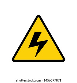 High Voltage Sign. Danger symbol. Black arrow isolated in yellow triangle on white background. Warning icon. Vector illustration. Illustration of high voltage sign