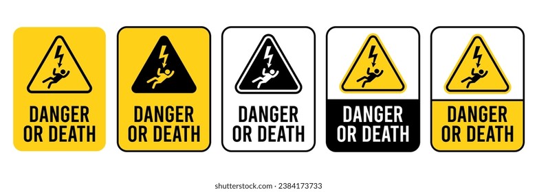 High Voltage Sign. Danger symbol. Black arrow isolated in yellow triangle on white background. Warning icon. Vector illustration	