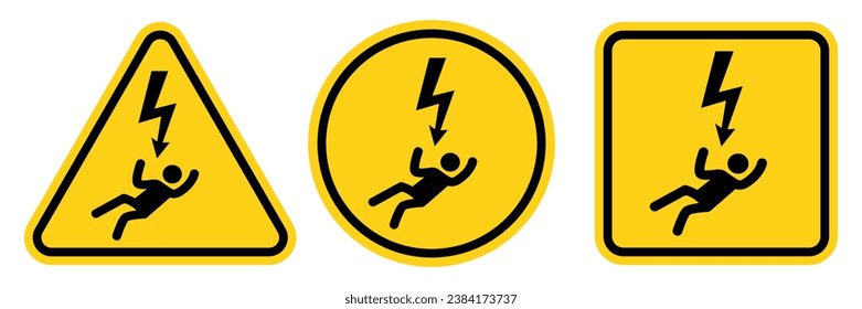 High Voltage Sign. Danger symbol. Black arrow isolated in yellow triangle on white background. Warning icon. Vector illustration	