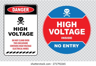 high voltage sign or electrical safety sign with circle red blue style ( high voltage inside no entry, high voltage do not climb over this enclosure contains high voltage electrical wires)