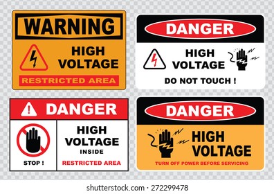 high voltage sign or electrical safety sign (danger hazard of severe electrical shock or burn, high voltage keep away, do not touch)