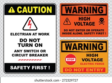high voltage sign or electrical safety sign (caution electrian at work do 
not turn on safety first, warning high voltage electric fence do not entry)