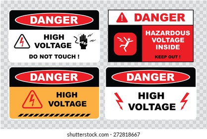 high voltage sign or electrical safety sign (high voltage do not touch, hazardous voltage inside keep out).