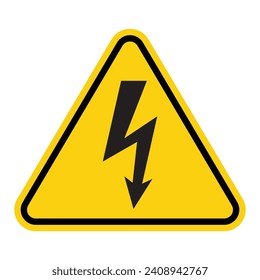 High voltage sign icon. Danger symbol vector isolated on white background. Black arrow isolated in yellow triangle on white background. Warning icon.