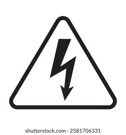 High voltage sign icon. Danger symbol vector isolated on white background. Black arrow isolated in white triangle on white background. Warning high voltage icon sticker, EPS 10.