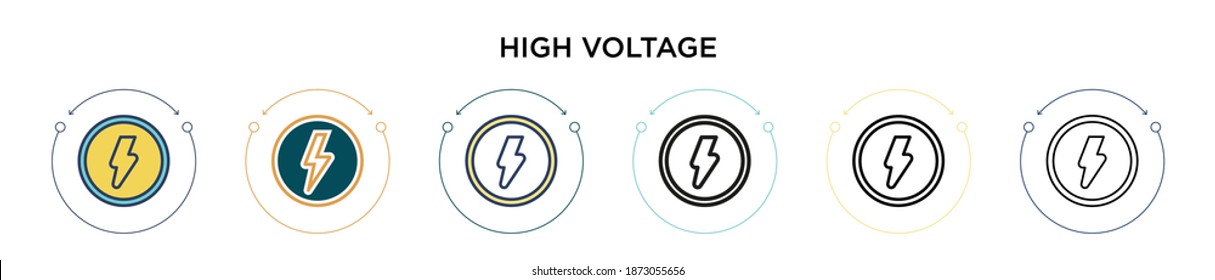 High voltage sign icon in filled, thin line, outline and stroke style. Vector illustration of two colored and black high voltage sign vector icons designs can be used for mobile, ui, web