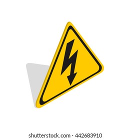 High voltage sign icon in isometric 3d style on a white background