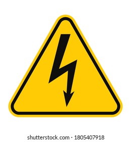 High Voltage Sign. Illustration Of Danger Symbol Isolated On White Background. Yellow Triangle Warning Sign With Black Lightning Bolt Arrow Mark Inside. Attention. Caution Icon Vector Design Template.