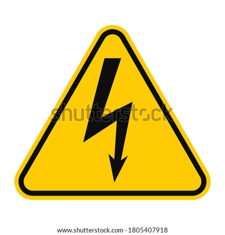 High voltage sign. Illustration of danger symbol isolated on white background. Yellow triangle warning sign with black lightning bolt arrow mark inside. Attention. Caution icon vector design template.