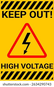 High Voltage Sign. Keep out. Black arrow isolated in red triangle. Warning sign. Vector illustration