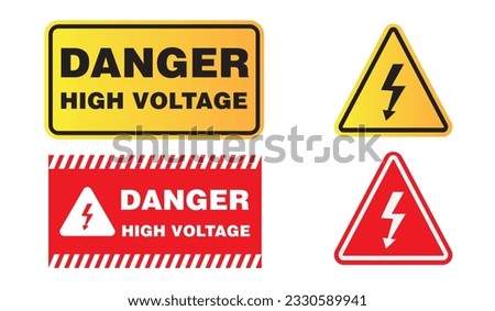 High voltage sign. Lightning bolt icon set. Electric shock caution signs. Vector illustration. Danger of high voltage shock risk.