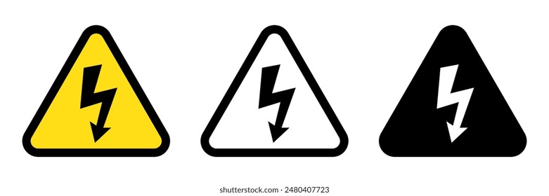 Hochspannungszeichen mit Blitz und Hochspannungssymbol.  Warnung, Gefahr und Gefahr, Vorsicht Elektrisches Symbol