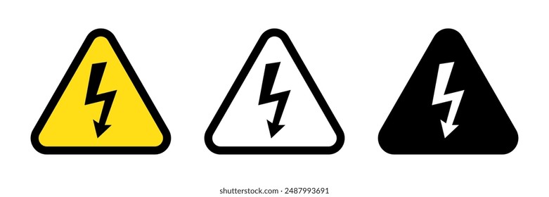 High voltage sign with lightning and High voltage icon.  Alert, hazard and danger, caution electrical icon