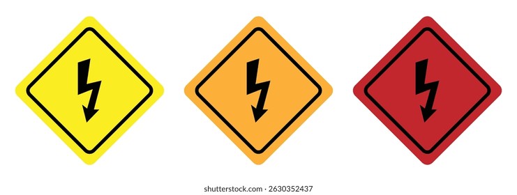 Sinal de alta tensão com raio e ícone de alta tensão. sinal de aviso de alta tensão em uma placa triangular amarela. símbolo de vetor de perigo. definir Atenção símbolos de alta tensão perigo e sinais de aviso.