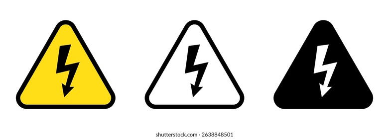 High voltage sign with lightning and High voltage icon. Alert, hazard and danger, caution electrical icon.