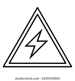 High voltage sign lightning in triangle symbol line art icon on white background.