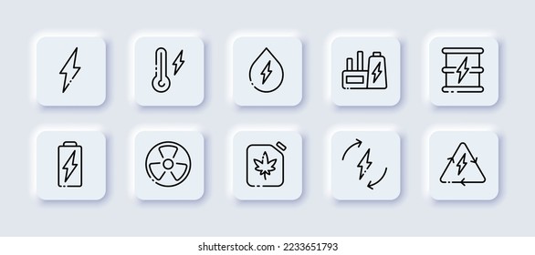 High voltage sign line icon. Danger, oil, plant, factory, warning, electricity, dangerous, electric shock, triangle, be careful. Caution concept. Neomorphism style. Vector line icon for Business