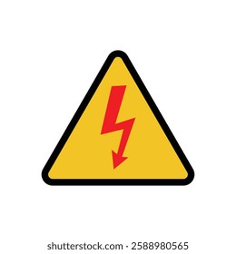 High voltage sign set. Caution and danger sign on yellow background vector illustration.