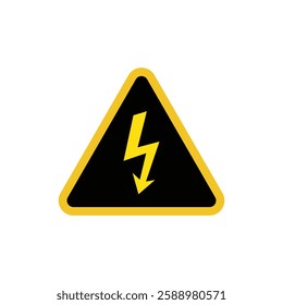 High voltage sign set. Caution and danger sign on yellow background vector illustration.