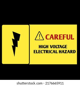 High Voltage Sign Vector Illustration.  Danger symbol.  Black arrow isolated in a yellow box on a black background.  Warning icon.