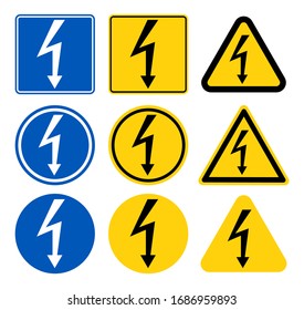 High Voltage Sign.Black arrow isolated in yellow triangle on white background.Warning icon. Vector illustration