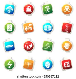 High voltage stickers label icon set
