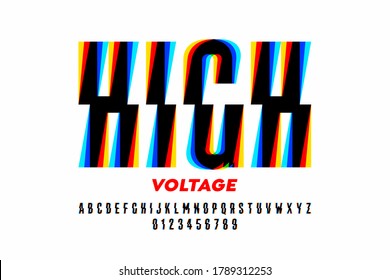 High Voltage style font design, alphabet letters and numbers vector illustration