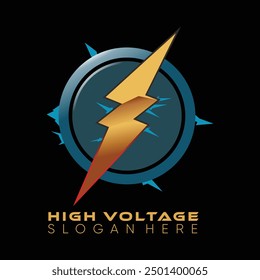 Logotipo de alto voltaje o sobretensión con diseño creativo del elemento del rayo