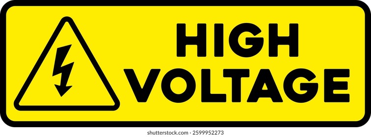 High voltage text and warning with an lightning mark in a triangle shape. High voltage warning board design on a yellow background in banner form. Vector illustraion.
