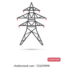 High voltage tower color flat icon