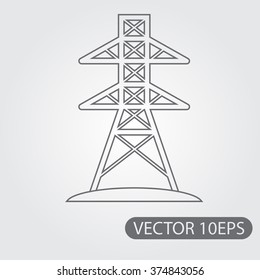 High voltage tower icon black and white outline drawing.