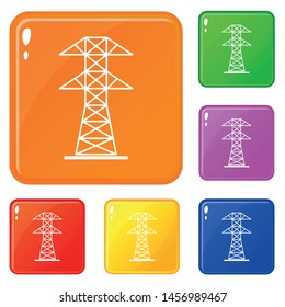 High voltage tower icons set collection vector 6 color isolated on white background