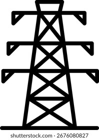 High Voltage Tower Outline icon, Black And White Outline Icon Vector.