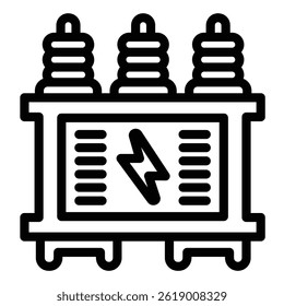 High voltage transformer box line icon, electrician service concept. Vector graphics. Electrical safety, lightning sign on white background, style mobile or design