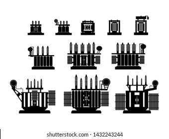 High Voltage Transformer on a white background. Electrical equipment icon.  Vector illustration. Symbols, steps for successful business planning Suitable for advertising and presentations.