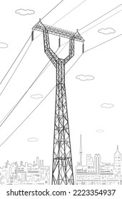 High voltage transmission systems. Electric pole. Power lines. A network of interconnected electrical. Vector design illustration