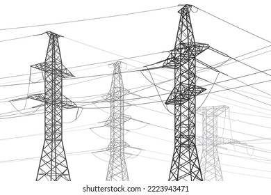 High voltage transmission systems. Electric pole. Power lines. A network of interconnected electrical. Vector design illustration