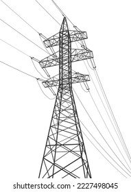 High voltage transmission systems. Electric pole. Power lines. A network of interconnected electrical. Vector design illustration