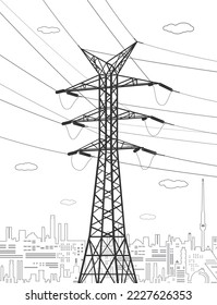 High voltage transmission systems. Electric pole. Power lines. A network of interconnected electrical. Vector design illustration