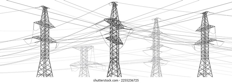 High voltage transmission systems. Electric pole. Power lines. A network of interconnected electrical. Vector design illustration