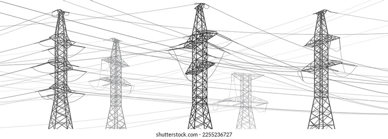 High voltage transmission systems. Electric pole. Power lines. A network of interconnected electrical. Vector design illustration