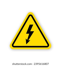 High voltage triangle flat icon. Vector element of black color on yellow background. Best for print, package, mobile apps, UI and web design.