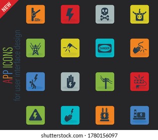 high voltage vector color web icons on dark background for user interface design