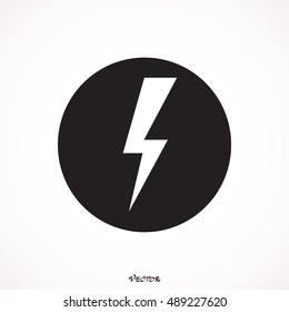 High Voltage vector icon. Image style is a flat icon symbol on a round button, black and white colors