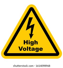 High Voltage, vector icon at yellow triangle frame. Indication of danger of electric shock.
