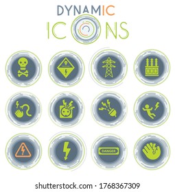 High voltage vector icons on white background with dynamic lines for animation for web and user interface design